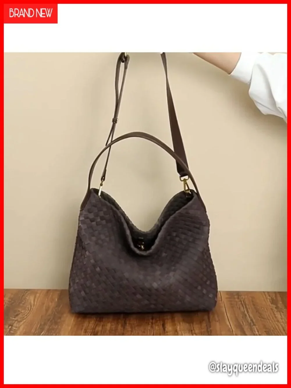 Faux Suede Woven Tote Bag Large Hobo Shoulder Purse